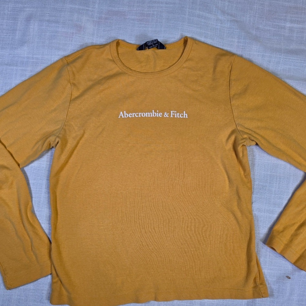 Abercrombie & Fitch Long Sleeve Logo T-Shirt Mustard Yellow Cotton Vintage Large
